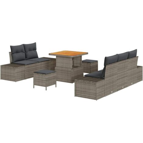 Garten-Sofa-Set mit Kissen 8 pcs Grau Poly Rattan vidaXL