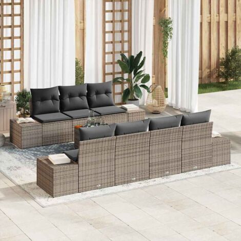 Garten-Sofa-Set mit Kissen 8 pcs Grau Poly Rattan vidaXL