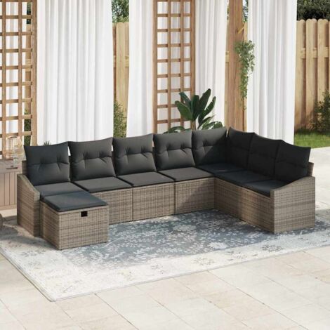 Garten-Sofa-Set mit Kissen 8 pcs Grau Poly Rattan vidaXL