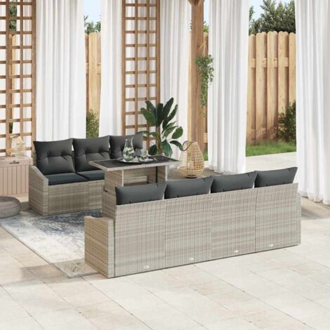 Garten-Sofa-Set mit Kissen 8 pcs Hellgrau Poly-Rattan vidaXL