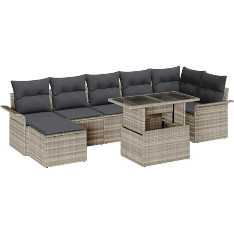Garten-Sofa-Set mit Kissen 8 pcs Hellgrau Poly Rattan vidaXL