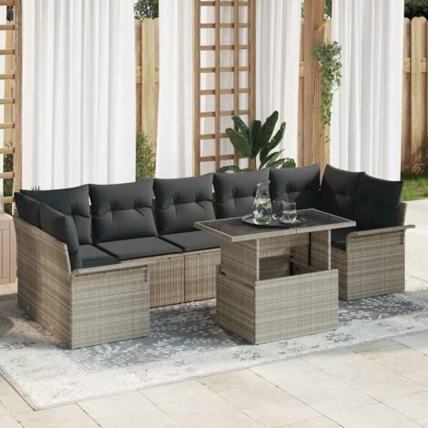 Garten-Sofa-Set mit Kissen 8 pcs Hellgrau Poly Rattan vidaXL