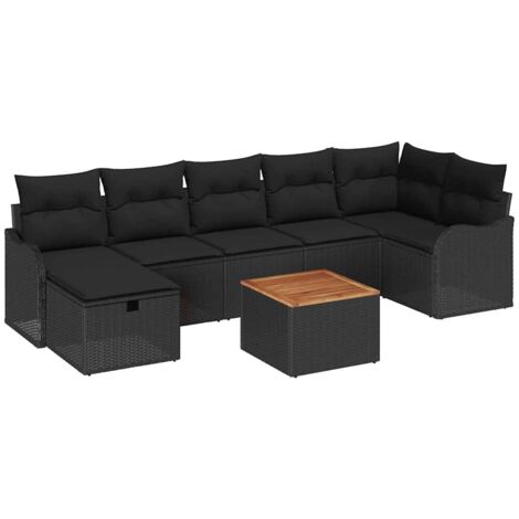 Garten-Sofa-Set mit Kissen 8 pcs Schwarz Poly Rattan vidaXL