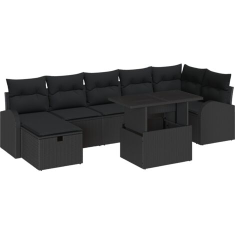 Garten-Sofa-Set mit Kissen 8 pcs Schwarz Poly Rattan vidaXL