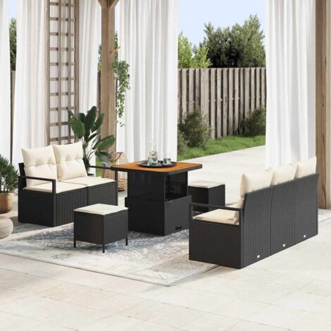 Garten-Sofa-Set mit Kissen 8 pcs Schwarz Poly Rattan vidaXL