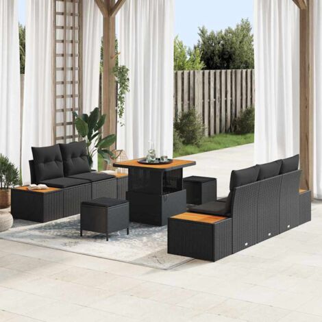 Garten-Sofa-Set mit Kissen 8 pcs Schwarz Poly Rattan vidaXL