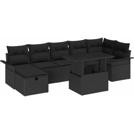 Garten-Sofa-Set mit Kissen 8 pcs Schwarz Poly Rattan vidaXL