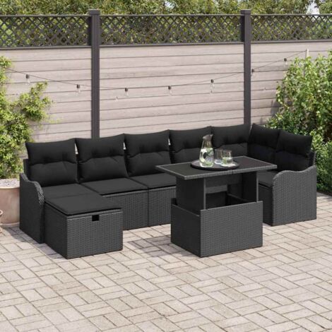 Garten-Sofa-Set mit Kissen 8 pcs Schwarz Poly Rattan vidaXL