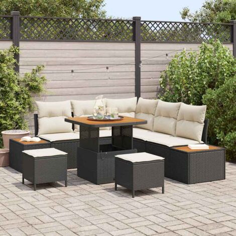 Garten-Sofa-Set mit Kissen 8 pcs Schwarz Poly Rattan vidaXL