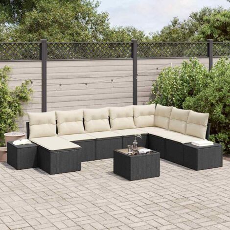 Garten-Sofa-Set mit Kissen 8 pcs Schwarz und Creme Poly-Rattan vidaXL
