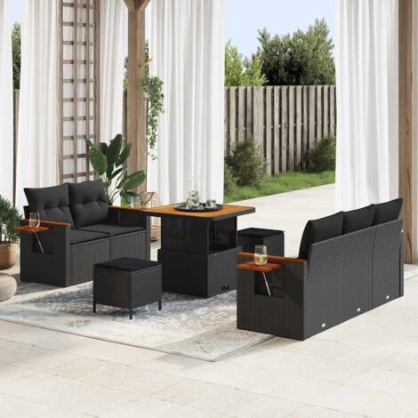 Garten-Sofa-Set mit Kissen 8 pcs Schwarz vidaXL