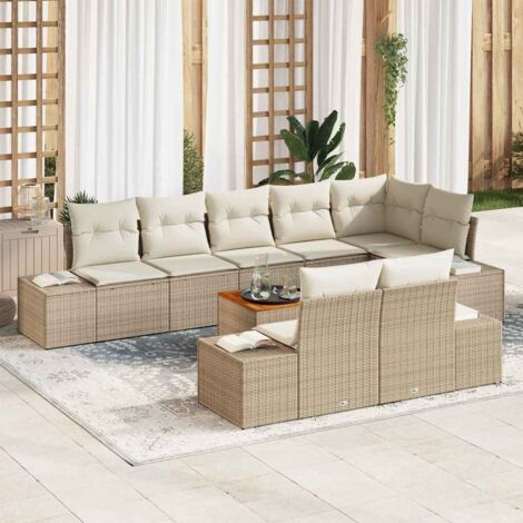 Garten-Sofa-Set mit Kissen 9 pcs Beige Poly Rattan vidaXL