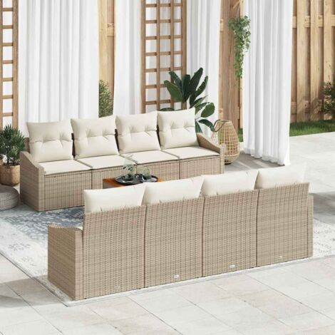Garten-Sofa-Set mit Kissen 9 pcs Beige Poly Rattan vidaXL