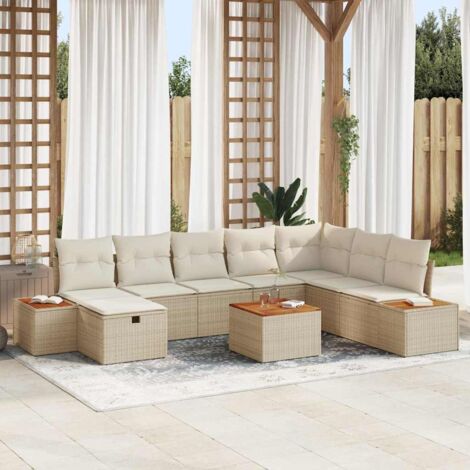 Garten-Sofa-Set mit Kissen 9 pcs Beige Poly Rattan vidaXL