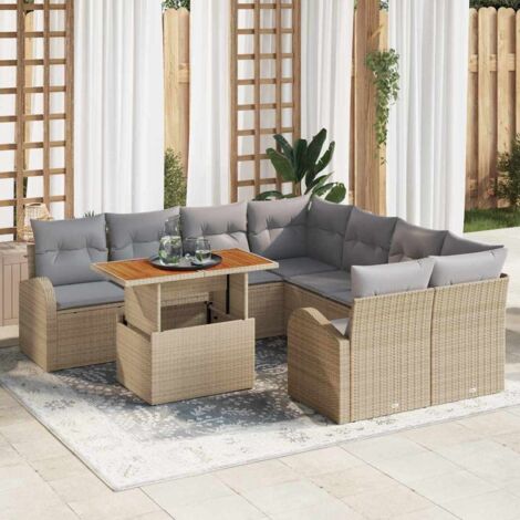 Garten-Sofa-Set mit Kissen 9 pcs Beige und Hellgrau vidaXL