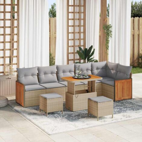 Garten-Sofa-Set mit Kissen 9 pcs Beige und Hellgrau vidaXL