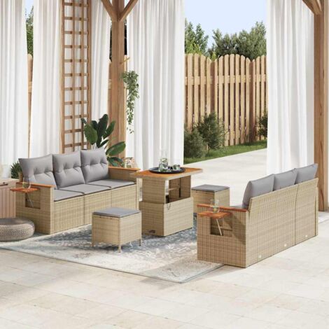 Garten-Sofa-Set mit Kissen 9 pcs Beige und Hellgrau vidaXL