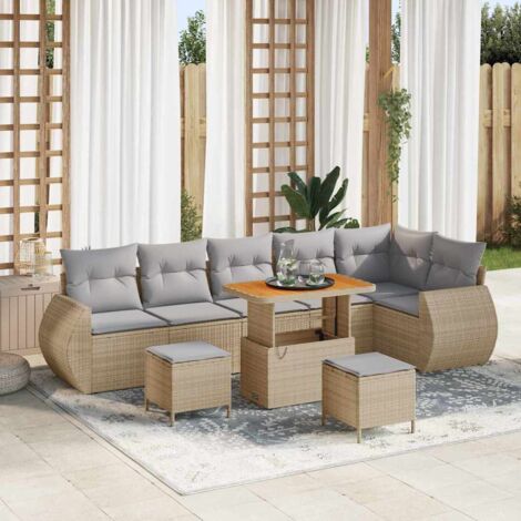 Garten-Sofa-Set mit Kissen 9 pcs Beige und Hellgrau vidaXL