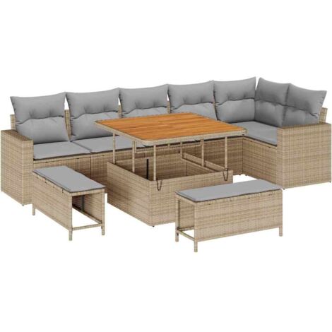 Garten-Sofa-Set mit Kissen 9 pcs Beige und Hellgrau vidaXL