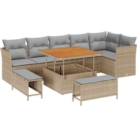 Garten-Sofa-Set mit Kissen 9 pcs Beige und Hellgrau vidaXL