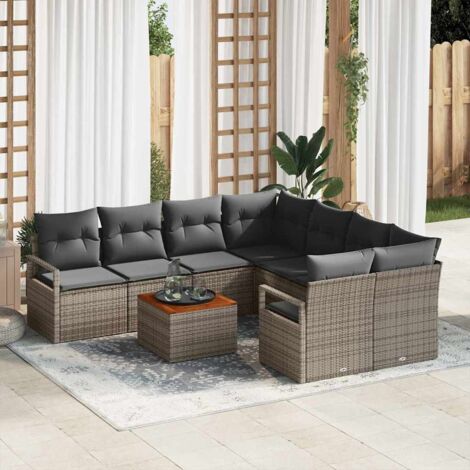 Garten-Sofa-Set mit Kissen 9 pcs Grau Poly Rattan vidaXL