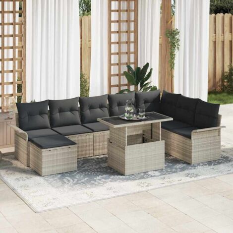 Garten-Sofa-Set mit Kissen 9 pcs Hellgrau Poly Rattan vidaXL