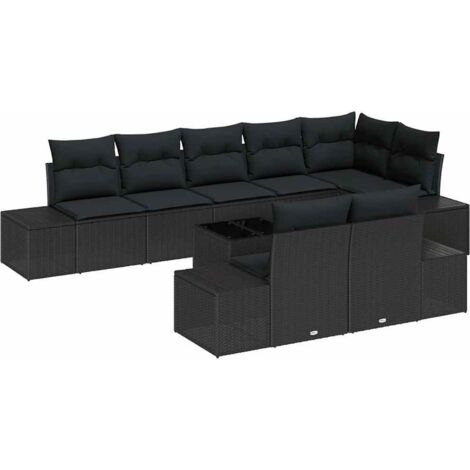 Garten-Sofa-Set mit Kissen 9 pcs Schwarz Poly-Rattan vidaXL