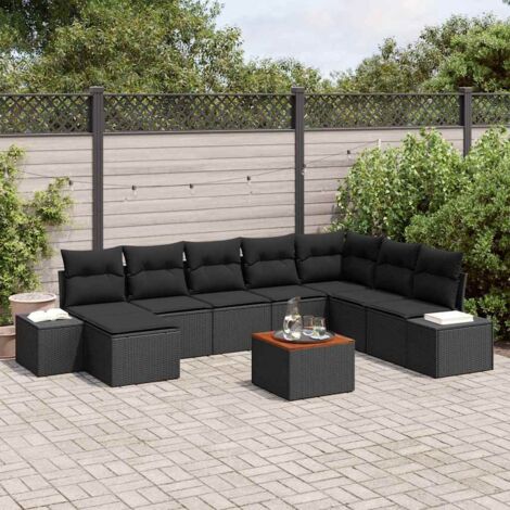 Garten-Sofa-Set mit Kissen 9 pcs Schwarz Poly Rattan vidaXL