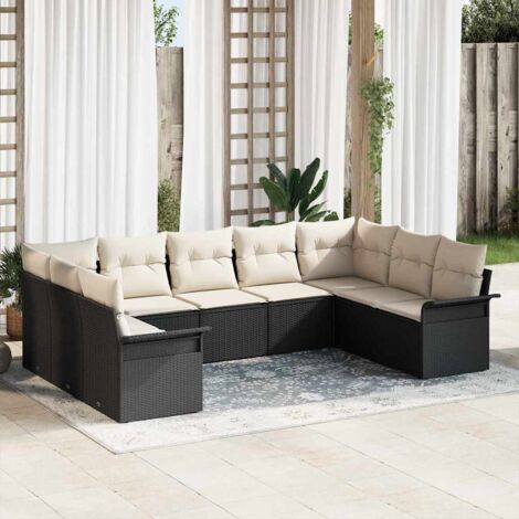 Garten-Sofa-Set mit Kissen 9 pcs Schwarz Poly-Rattan vidaXL