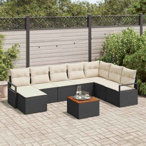 Garten-Sofa-Set mit Kissen 9 pcs Schwarz Poly Rattan vidaXL