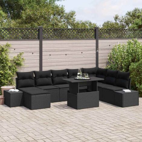 Garten-Sofa-Set mit Kissen 9 pcs Schwarz vidaXL