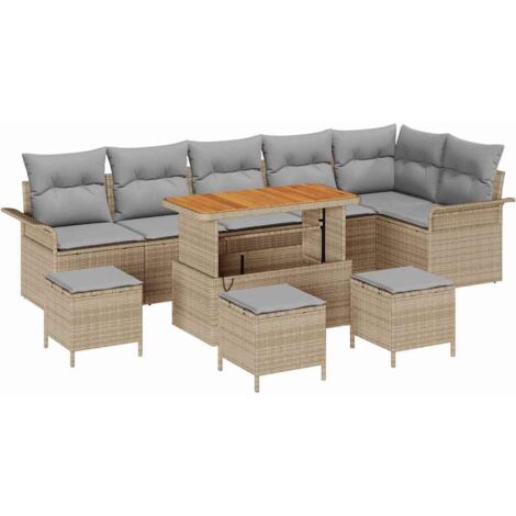 Garten-Sofa-Set mit Kissen mit Kissen 10 pcs Beige und Hellgrau vidaXL