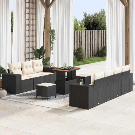 Garten-Sofa-Set mit Kissen mit Kissen 10 pcs Schwarz und Creme vidaXL