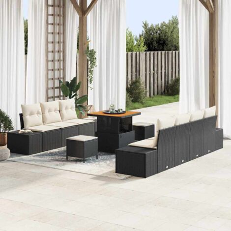 Garten-Sofa-Set mit Kissen mit Kissen 10 pcs Schwarz und Creme vidaXL