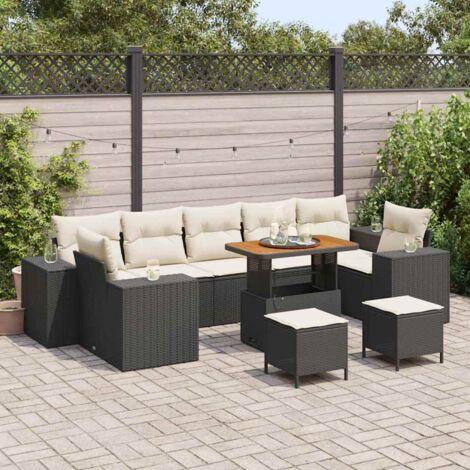 Garten-Sofa-Set mit Kissen mit Kissen 10 pcs Schwarz und Creme vidaXL