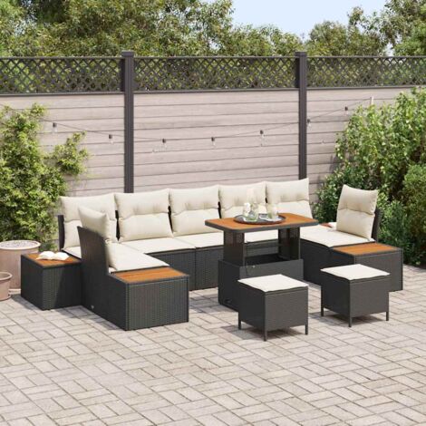 Garten-Sofa-Set mit Kissen mit Kissen 10 pcs Schwarz und Creme vidaXL