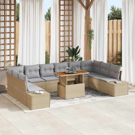Garten-Sofa-Set mit Kissen mit Kissen 11 pcs Beige und Grau vidaXL