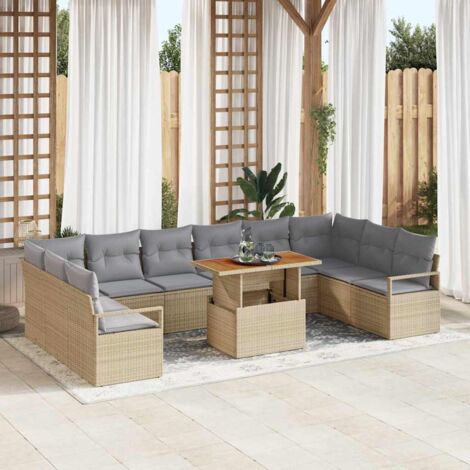Garten-Sofa-Set mit Kissen mit Kissen 11 pcs Beige und Grau vidaXL