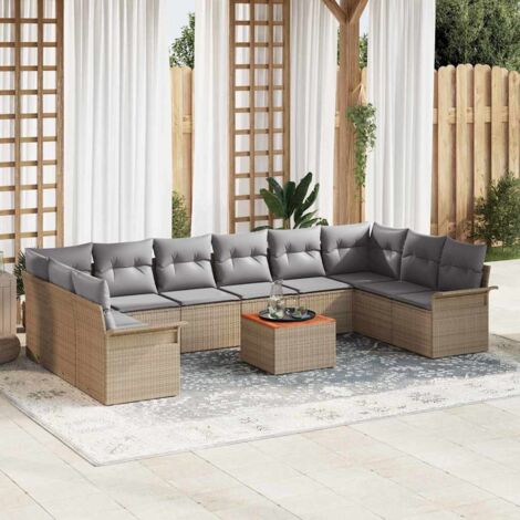 Garten-Sofa-Set mit Kissen mit Kissen 11 pcs Beige und Hellgrau vidaXL