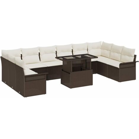 Garten-Sofa-Set mit Kissen mit Kissen 11 pcs Braun Poly Rattan vidaXL