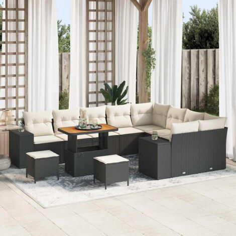 Garten-Sofa-Set mit Kissen mit Kissen 12 pcs Schwarz und Creme vidaXL
