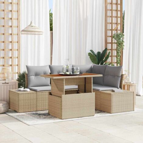 Garten-Sofa-Set mit Kissen mit Kissen 5 pcs Beige und Grau vidaXL