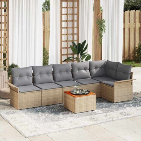 Garten-Sofa-Set mit Kissen mit Kissen 7 pcs Beige und Hellgrau vidaXL