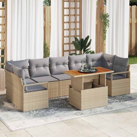 Garten-Sofa-Set mit Kissen mit Kissen 8 pcs Beige und Grau vidaXL