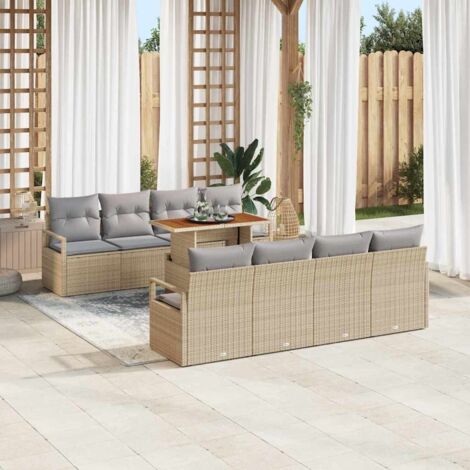 Garten-Sofa-Set mit Kissen mit Kissen 9 pcs Beige und Grau vidaXL