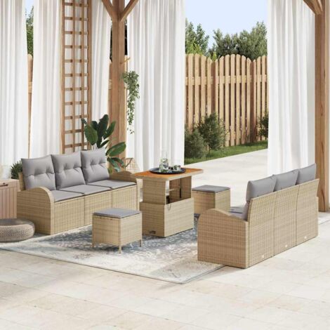 Garten-Sofa-Set mit Kissen mit Kissen 9 pcs Beige und Hellgrau vidaXL