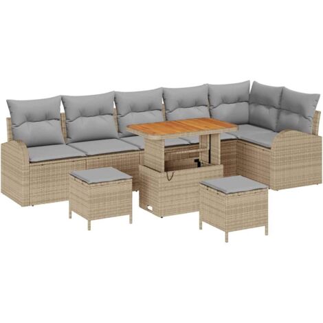 Garten-Sofa-Set mit Kissen mit Kissen 9 pcs Beige und Hellgrau vidaXL