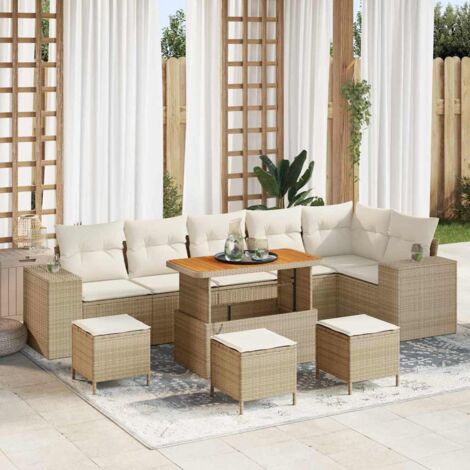 Garten-Sofa-Set mit Kissen mit Speicher 10 pcs Beige und Creme vidaXL