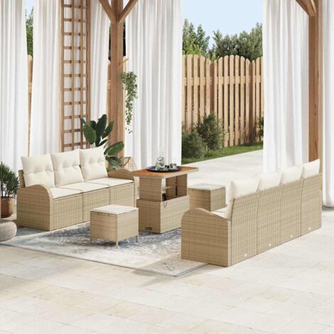 Garten-Sofa-Set mit Kissen mit Speicher 10 pcs Beige und Creme vidaXL