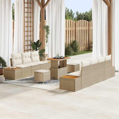 Garten-Sofa-Set mit Kissen mit Speicher 10 pcs Beige und Creme vidaXL